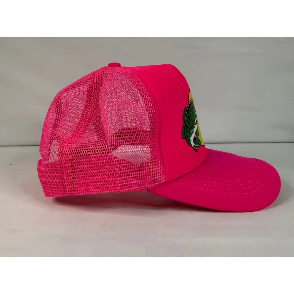 Neon Pink Foam Trucker Hat w/ Bass Pro Style Fish Logo Snapback Cap